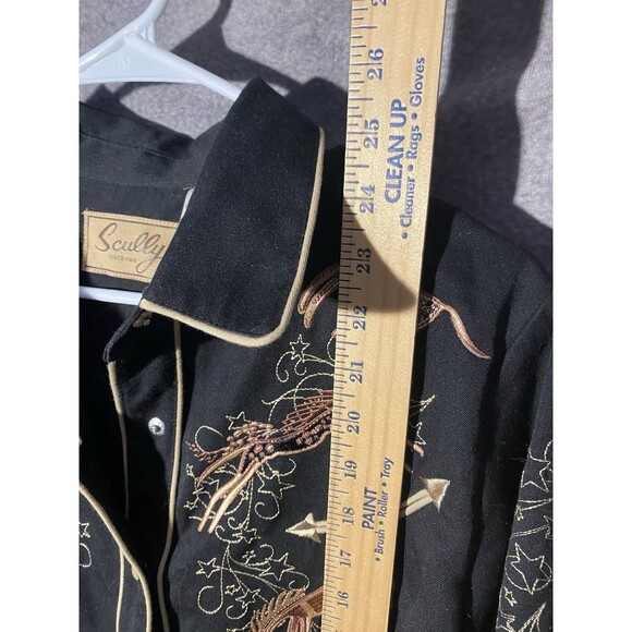 Scully Women's Western Pearl Snap Shirt Black Embroidered Horses Stars M - Picture 5 of 10